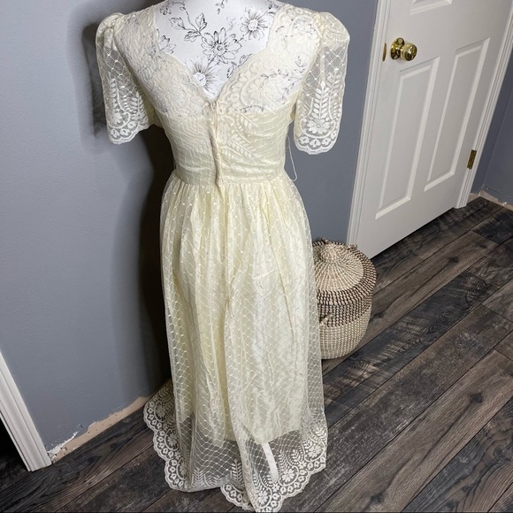 Vintage 50s 60s Wedding Dress Lace High Neck Ivory Zip Back Small Honey Fashion - Picture 3 of 6